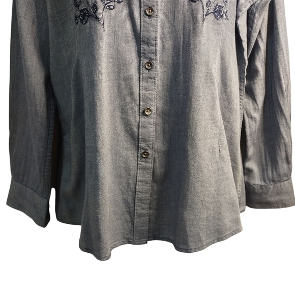 Ariat Shirt Women's Gray Embroidered Floral Button Down Shirt Size XL/TG - Picture 5 of 13